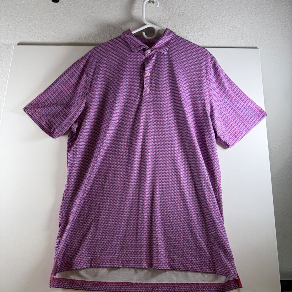 Johnnie-O Mens Large Pink Purple Geometric Performance Golf Polo Shirt UPF 50